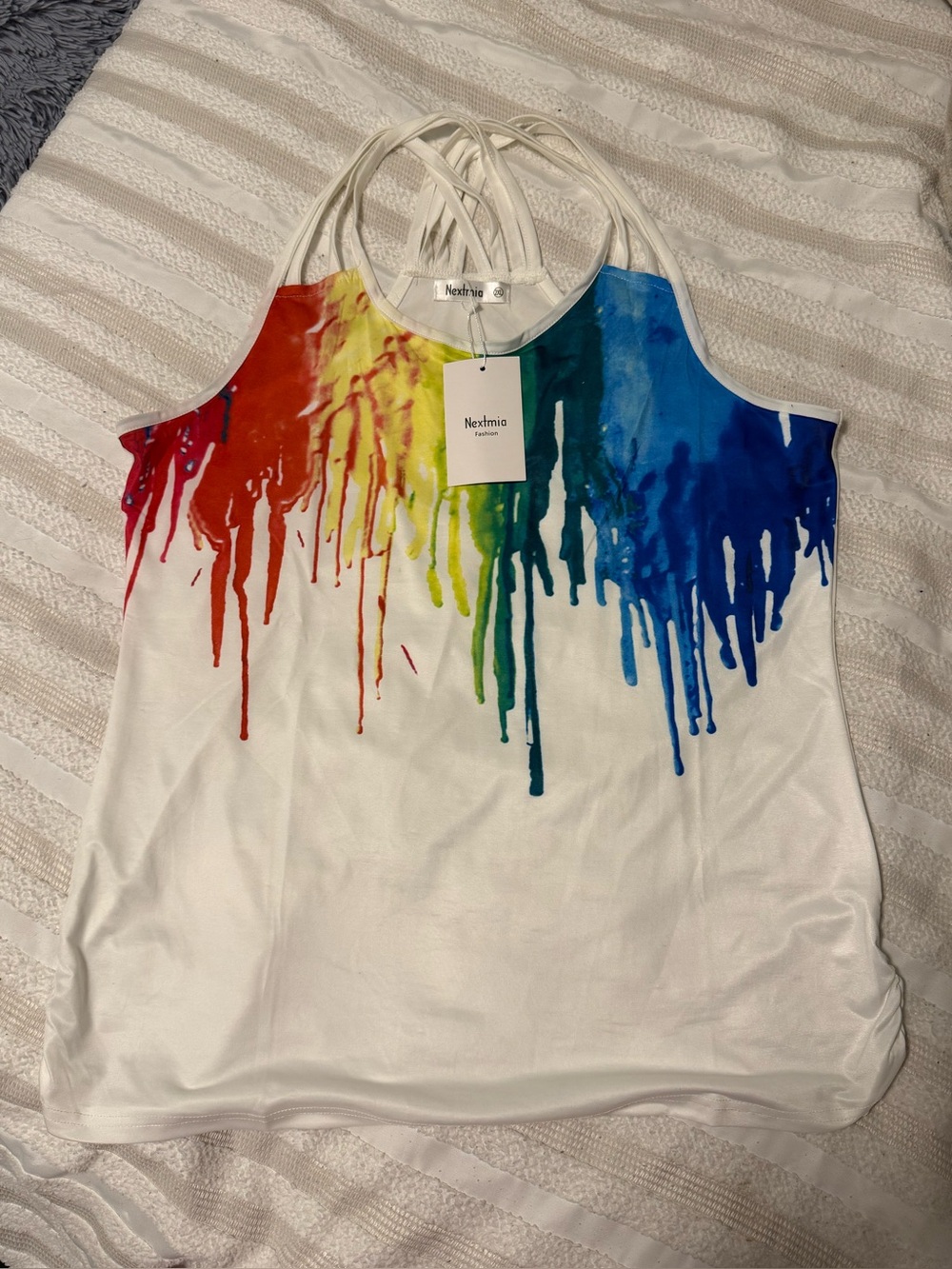 NWT Nexmia 2XL Rainbow Paint Drip Strappy Halter Tank Top